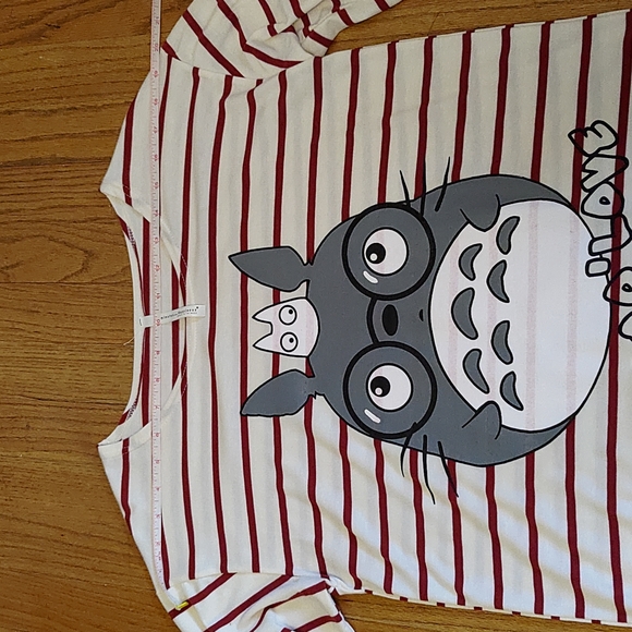 Totoro scoop neck red and white striped soft long sleeve shirt - Picture 5 of 7